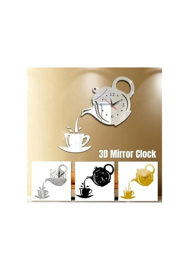 Konesam 40x40 Cm Akrilik Teapot Saat Sticker - Altın Renk, Pil İle Çalışır Pil Dahil Değil