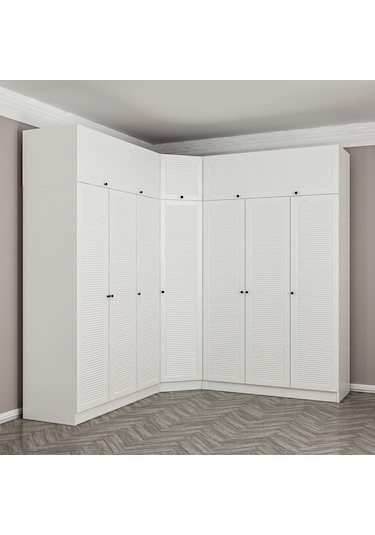 Minar Kale 7 Kapaklı 4 Ç Köşe Dolap + Yüklük Beyaz Mebran Panjur 190cm