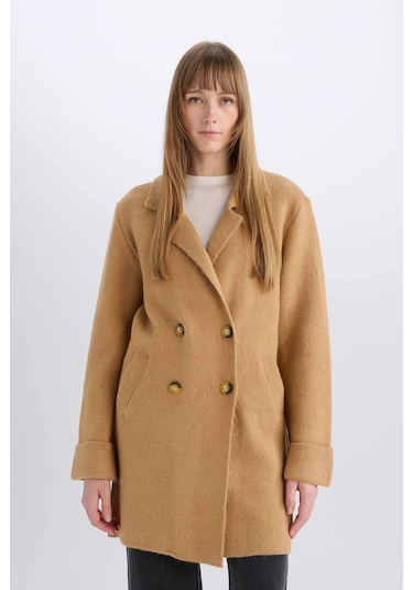 DeFacto Oversize Geniş Kalıp Kruvaze Kapamalı Düğmeli Cepli Ceket K9002AZ24WNBG474 Bej