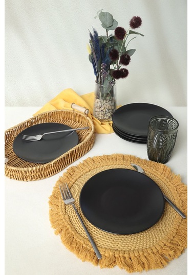 Keramika Mat Siyah Ege Pasta Tabağı 20 Cm 6 Adet 956 Siyah