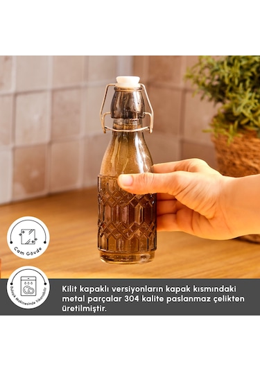 Karaca Storica Kilit Kapaklı Cam Yağ Şişesi 250 Ml Gri