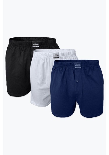 Malabadi Erkek Siyah Beyaz Lacivert 3 Lü Paket Geniş Kalıp Büyük Beden Boxer %100 Pamuk Battal Boy 3m024 Siyah-beyaz-lacivert