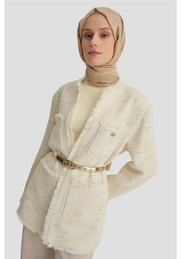 Armine Kumaşı Simli Ceket 24k5712 Ekru Ekru