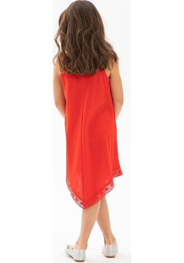 Çağla Şile Bezi Kız Çocuk Elbise Kırmızı Krmz