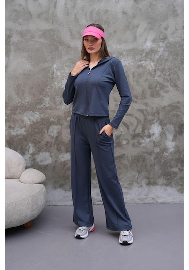 Elaxi Modal Kumaş Slim Fit Kapüşonlu İkili Takım Antrasit