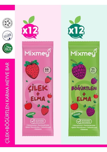 Mixmey Çilek Böğürtlen Karma Meyve Barı 24 Adet | Sağlıklı Atıştırmalıklar Vegan, Glutensiz 20gr X 24 Adet