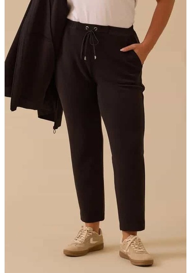 Kadın Büyük Beden Bağcıklı Bilek Boy Pantolon - Siyah 4358748
