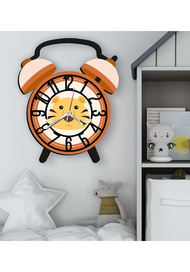 Bk Gift Kişiye Özel Hayvan Figürlü Retro Çalar Saat Tasarımlı Kabartma Figürlü Ahşap Çocuk Duvar Saati-9, Ev Dekoru, Çocuk Odası Aksesuar Bitmeyencom2 Çok Renkli