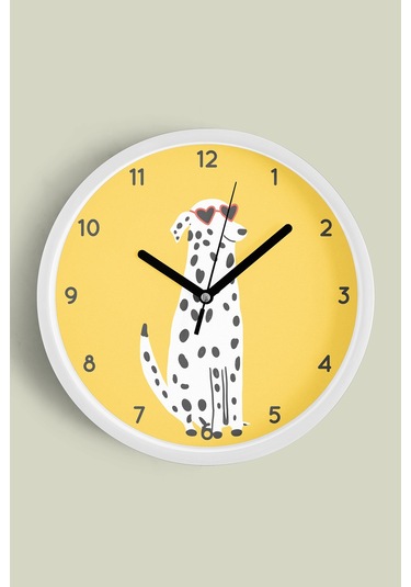 Sevimli Köpek Tasarım Çocuk Odası Duvar Saati - 25cm - Önü Camlı Beyaz Kasa - Sessiz Mekanizma-jh0669 Beyaz