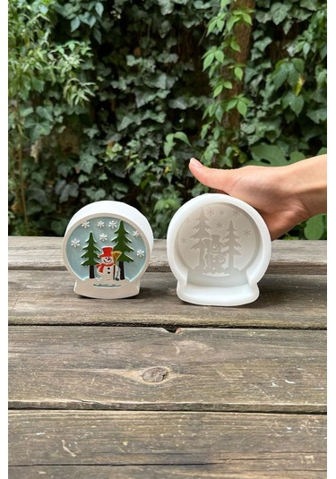 2d Kar Küresi Kardan Adam Desenli Silikon Mum Kalıbı