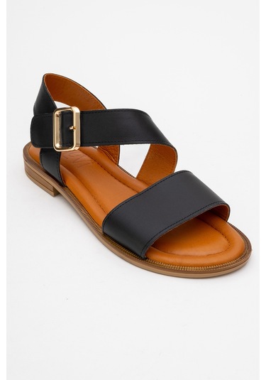 Majesty Siyah Cilt Hakiki Deri Kadın Sandalet Siyah Deri