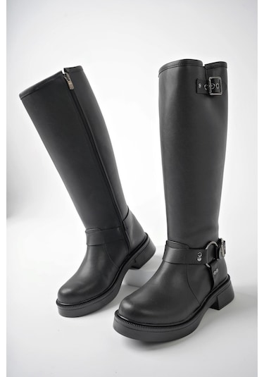 Muggo Gisele Fermuarlı Kemer Detaylı Kadın Kışlık Çizme 001
