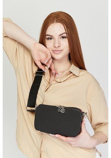 Morpelikan Bej Kabartma İki Bölmeli Kadın Omuz Çantası Antrasit