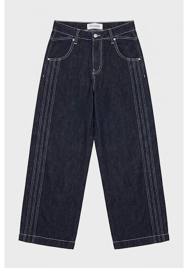 Itsbasic Kadın İndigo Selvedge 7s6-50 Süper Baggy Fit Nakışlı Tasarım Denim Jean