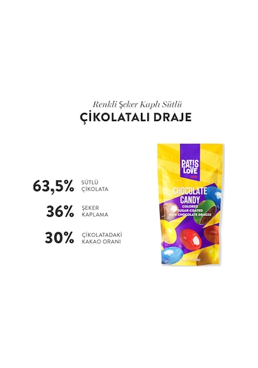Patislove Renkli Şeker Kaplı Sütlü Çikolatalı Draje, 90g