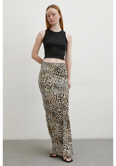 Leopar Desenli Verev Etek Ekru Ekru