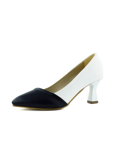 Erkan Saçmacı Laura Lacivert Beyaz Renk Bloklu Sivri Burunlu Klasik İnce Topuklu Ayakkabı Beyaz - Lacivert