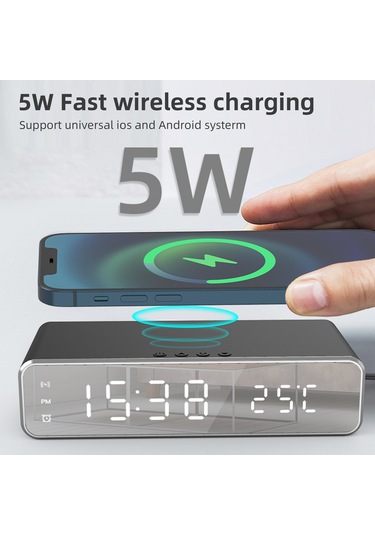Gajeena Siyah Masaüstü Zamanlayıcı: 5w Kablosuz Şarj, Sicaklık Ölçer Ve Led Sayı Gösterimi - Cr2023 Düğme Pil Dahil Siyah