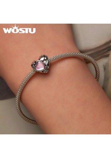 Wostu 925 Ayar Gümüş Yaratıcı Hollow Kalpler Charm Boncuklu Sarkık Kadın Fit Dıy Bilezik Bileklik Takı Hediyeler, Maden Ayarı: 925 Ayar
