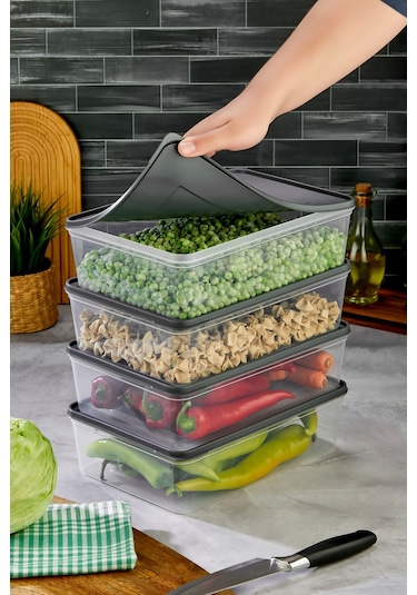 Mikrodalga Ve Derin Dondurucuya Uygun Freshkeep Saklama Kabı 3'lü Set - Gri / 3 4000 Ml Gri
