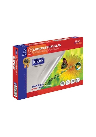 KRAF LAMİNASYON FİLMİ PARLAK A5 125MIC 100'LÜ 2125