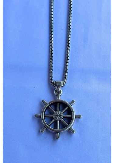 Dümenli El İşçiliği Paslanmaz Çelik Zincir Erkek Kolye Gümüş