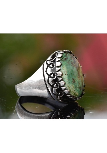 Gerçek Arizona Yeşil Turkuaz Taşı Yüzük, 925 Ayar Gümüş Yüzük Erkekler İçin Gümüş