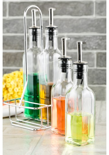 Cooker 5 Parça Standlı Cam Yağdanlık Sirkelik Sosluk Baharatlık Seti Ckr2725 Şeffaf