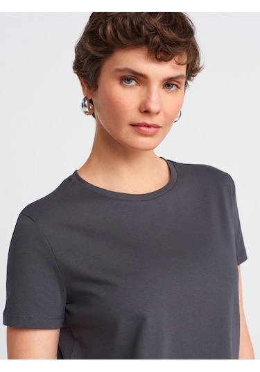 Dilvin 3471 Bisiklet Yaka Basic T-shirt-koyu Antr. Koyu Antr. Antrasit