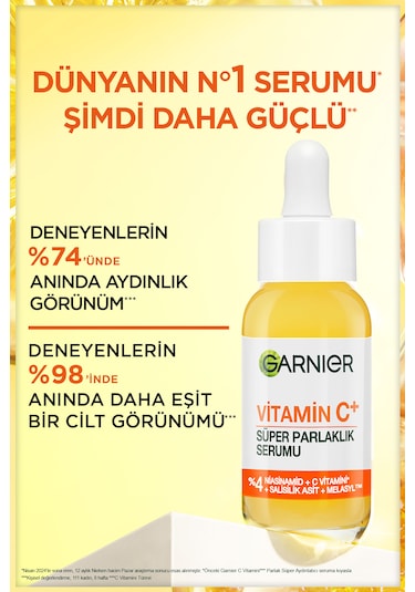 Garnier Vitamin C+ Süper Parlaklık Serumu (Niasinamid, Salisilik, Melasyl) 30 ML
