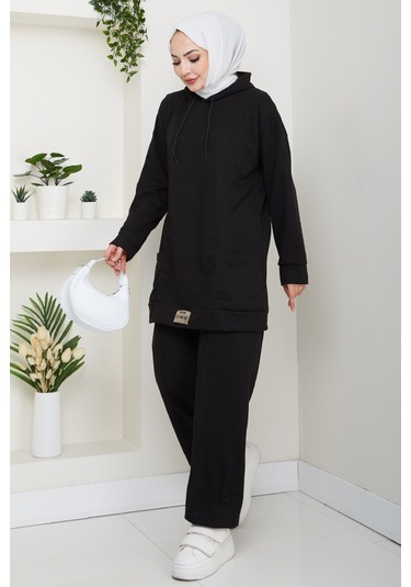 Çift Cepli Kapüşonlu İkili Takım 1663 - Siyah Siyah