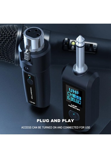 Ranyeek Tkowtb Uhf Xlr Adaptörü: Kablosuz Mikrofon Aktarıcı, Dinamik Mikrofon Ve Gitar İçin, 30-50m Alım Mesafesi, Siyah Abs Malzeme