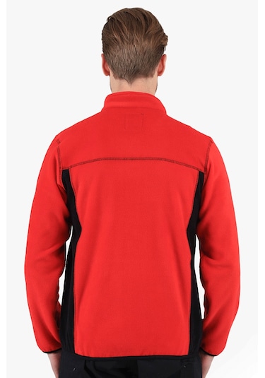 Çift Renkli Polar Ceket Kırmızı - Siyah