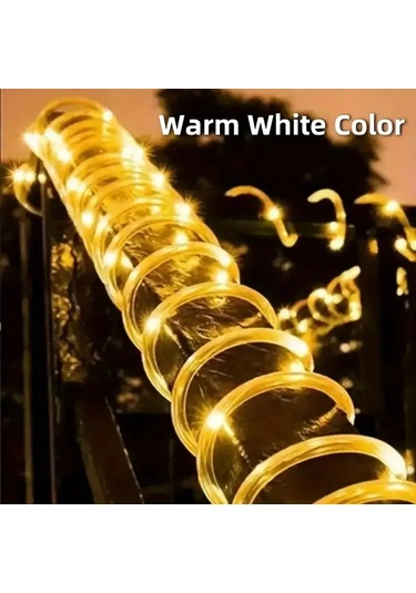 Hishopping Güneş Led Dize Işık 50led 8 Modlu Su Geçirmez Çit Dekor Işıkları 20wsıcak Beyaz Sıcak Beyaz