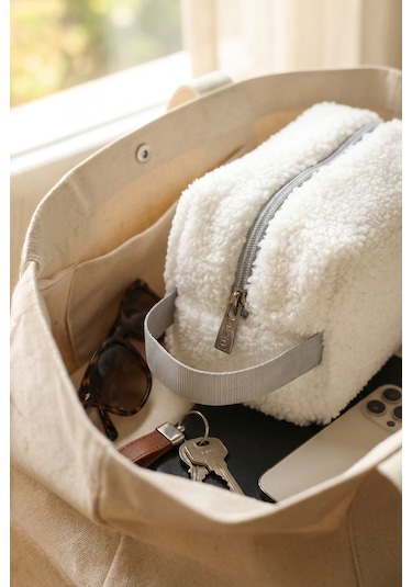 Fluffy Fermuarlı Organizer Çanta Xl Gri