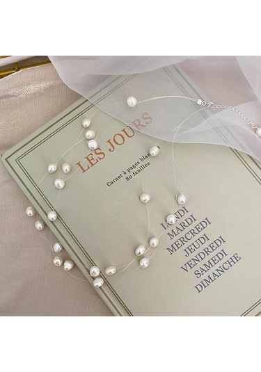 Novahub 925 Ayar Gümüş El Yapımı Barok İnci Gerdanlık, Basit Tarzı Kadın Düğün Takı, Beyaz Doğal Tatlı Su İncileri Beyaz