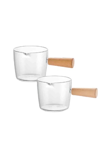 Flosoft Ahşap Saplı Mika Sosluk Takımı 2 x 100 ML Kahverengi - Şeffaf