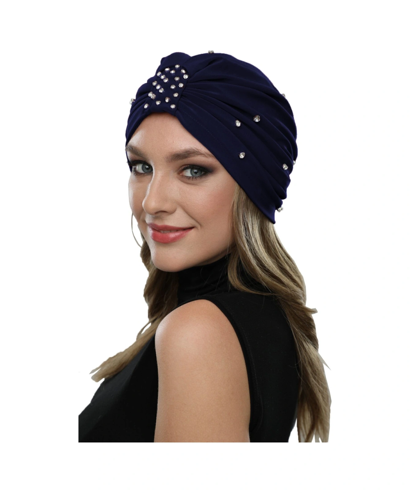 Zeni Taşlı Astarlı El İşi İşlemeli Lacivert Hazır Türban Tesettür Bonesi Lacivert