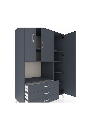 Kronos Dolap 7 Raflı 3 Çekmeceli 3 Kapaklı 132x59x195 Antrasit-antrasit/antrasit Antrasıt/antrasıt