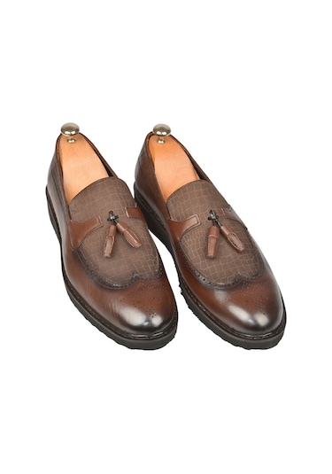 Deepsea Erkek Kahve Deepsea Lazer İşlemeli Püsküllü Yüksek Ortopedik Taban Orjinal Deri Ayakkabı 2509981 Kahve