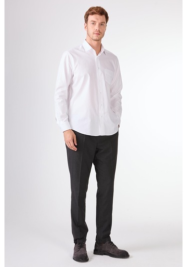 Beyaz Pamuk Regular Fit Uzun Kol Erkek Gömlek Beyaz