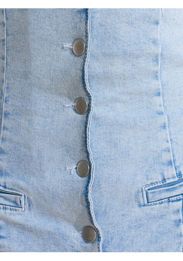 Dilvin 72023 Önü Fletolu Kısa Denim Tulum-mavi Mavi