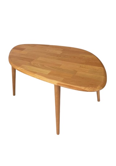 Fawdecor Masif %100 Doğal Ahşap Modern Oval Asimetrik Demonte Orta Sehpa Açık Meşe