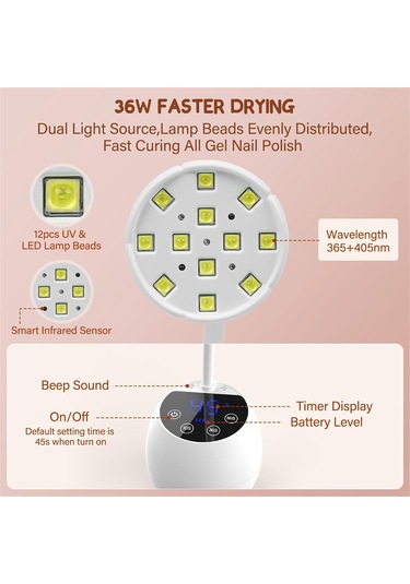 Xurunkeji Jel Tırnaklar İçin 36w Mini Uv Işıklı Kablosuz Uv Led Tırnak Lambası, Akıllı Sensör Ve 4 Zamanlayıcı İle Şarj Edilebilir Tırnak Kurutucuları