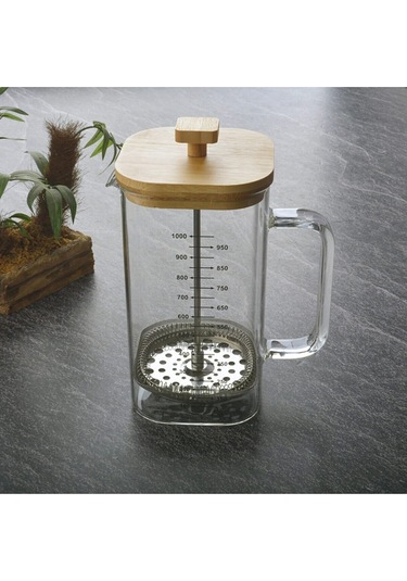Tohana Bambu Kapaklı Cam French Press 350 ML Filtre Kahve Bitki Çayi 60KRM.THN68109