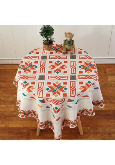 Akşam Yemeği Ev Dekorasyonu İçin Retro Desen Keten Masa Örtüsü Toz Geçirmez Masa Örtüsü, Boyut: 110x110cm İskandinav Tarzı Çok Renkli