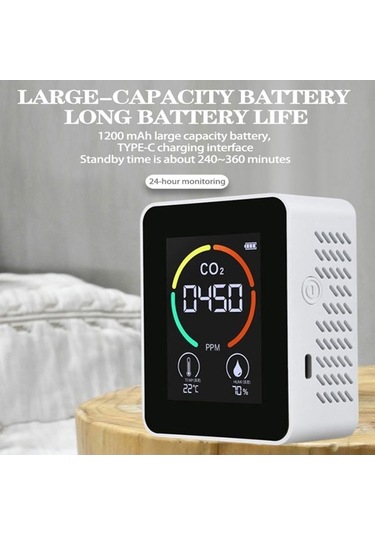 Prestigegoods Ve Sıcaklık Ölçer Nem Lcd Karbondioksit Kalitesi Hava Göstergeli Ekranlı Cihazı Analiz - Om