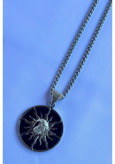 Kartal Güneş Tanrısı El İşçiliği Paslanmaz Çelik Zincir Erkek Kolye Gümüş