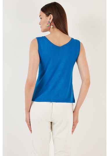 Lela Kalın Askılı V Yaka Bayan Bluz 5864384 Saks