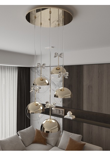 Solis Enerji Tasarruflu Modern Ve Lüks Gold 5'li Led Avize